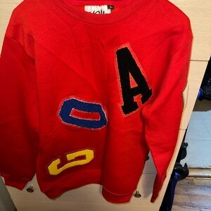 Gallery Vibrant Red Crewneck Sweater with Letter Patches